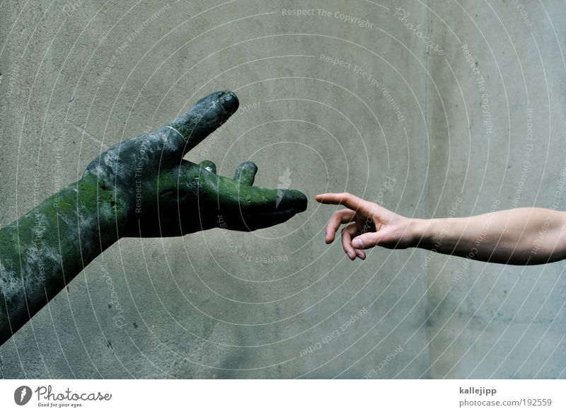 untouchable Mensch Haut Arme Hand Finger 1 Kunst Kunstwerk Skulptur Kultur Moos Park berühren grün ruhig Scham Bibel Christentum adam und eva Altes Testament