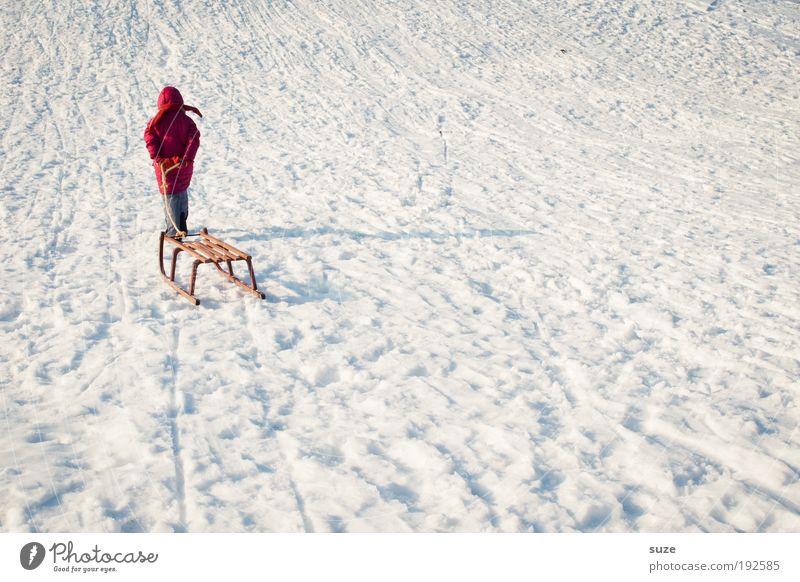 Rotkäppchen Freude Freizeit & Hobby Spielen Winterurlaub Mensch Kind 1 3-8 Jahre Kindheit Schönes Wetter Schnee kalt rot weiß Schlitten ziehen Rodeln gehen