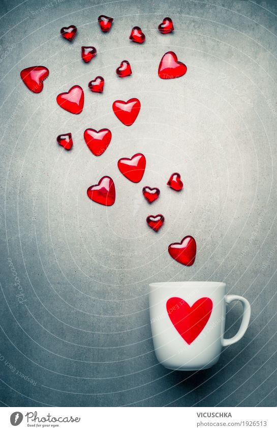 Tasse und fliegende Herzen Getränk Heißgetränk Kakao Kaffee Tee Stil Design Party Feste & Feiern Valentinstag Muttertag Geburtstag Dekoration & Verzierung