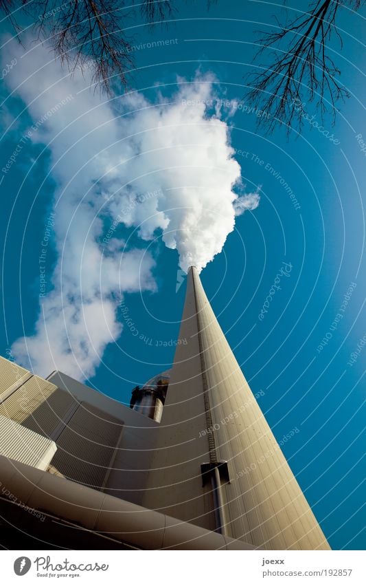Rauchzeichen Energiewirtschaft Kohlekraftwerk Industrie Umwelt Luft Himmel Wolkenloser Himmel Industrieanlage Fabrik Turm blau gelb Umweltverschmutzung