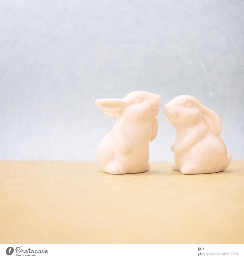 Liebespaar Tier Hase & Kaninchen hell weich Paar Ostern Pastellton Figur Porzellan weiß Farbfoto Innenaufnahme Textfreiraum oben Textfreiraum unten