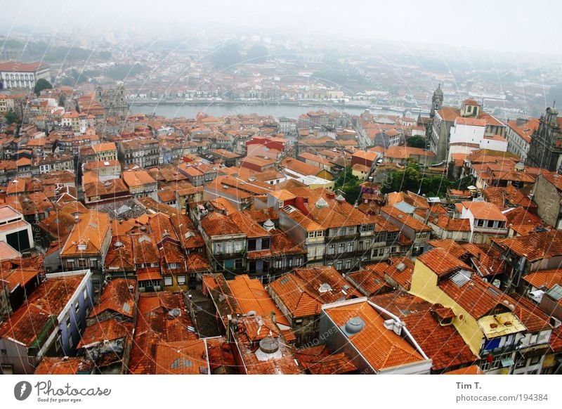 Red PORTO Porto Portugal Europa Stadt Hafenstadt Stadtzentrum Altstadt Skyline Menschenleer Haus Dach Schornstein Zusammenhalt rot Fluss Dunst Farbfoto