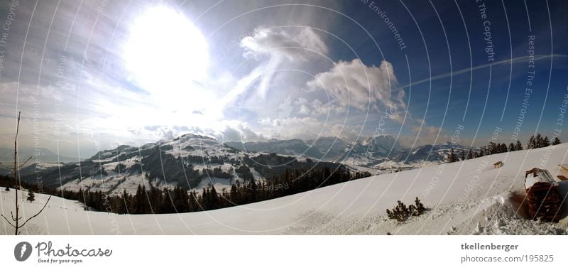 brightbildmountains Natur Himmel Wolken Horizont Sonne Winter Eis Frost Schnee Wiese Wald Alpen Berge u. Gebirge Alpstein Gipfel Schneebedeckte Gipfel kalt blau