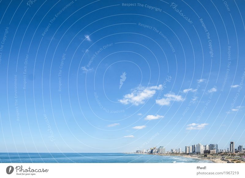 Tel Aviv Ferien & Urlaub & Reisen Ferne Städtereise Strand Meer Himmel Wolken Horizont Schönes Wetter Israel Stadt Hafenstadt Skyline Hochhaus blau Farbfoto