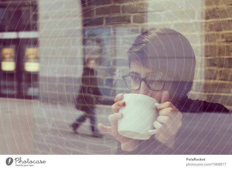 #A1# Frau an Fenster mit Blick in die Zukunft feminin ästhetisch Café Kaffee Kaffeetrinken Kaffeetasse Kaffeepause Show Brille Reflexion & Spiegelung Scheibe