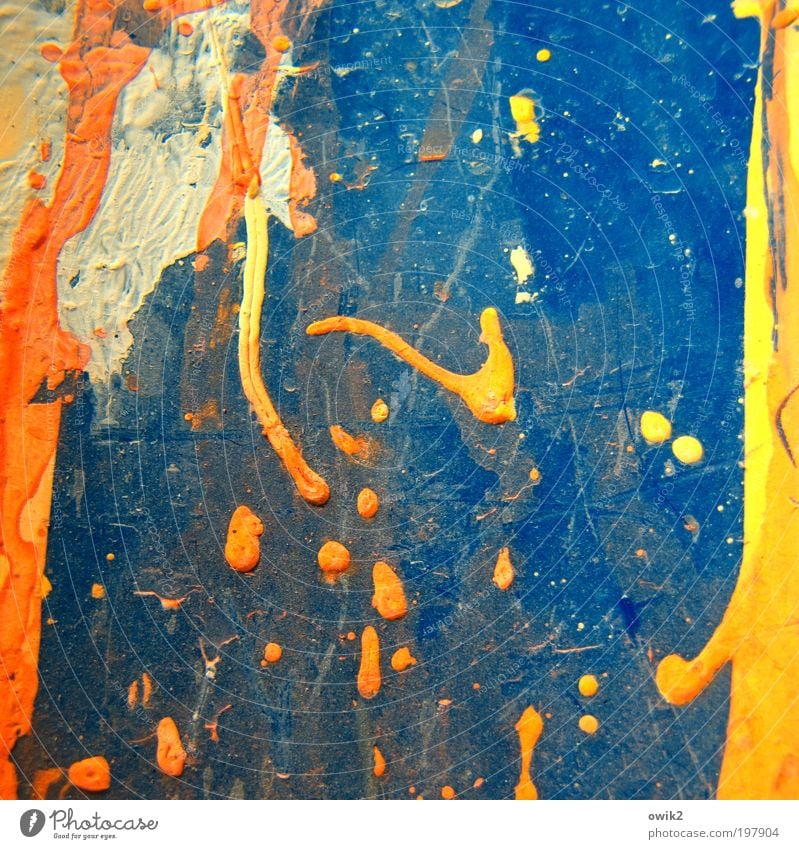 Solar Kunst blau gelb weiß orange gefleckt Fleck Spuren Kratzer Farbfoto mehrfarbig Nahaufnahme Detailaufnahme abstrakt Strukturen & Formen Menschenleer