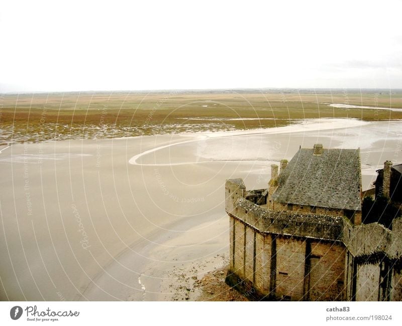 Ebbe um Mont Saint Michel, Normandie Kultur Landschaft Urelemente Wasser Horizont Nebel Meer Kirche Burg oder Schloss Kloster Sehenswürdigkeit braun gelb
