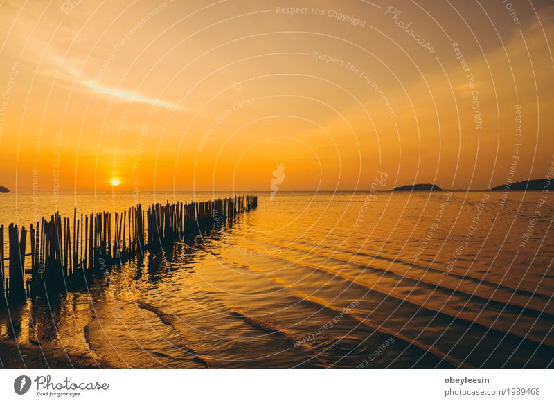 Die Silhouette des Sonnenuntergangs am Strand Kunst Künstler Natur Landschaft Sand Wellen Bucht Meer Abenteuer Angst Freude Farbfoto mehrfarbig Dämmerung