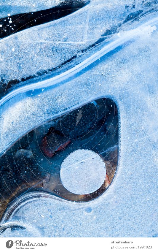 unscheinbares Detail | am Straßenrand Umwelt Natur Urelemente Wasser Winter Eis Frost frieren kalt blau ruhig ästhetisch Business einzigartig rein Farbfoto