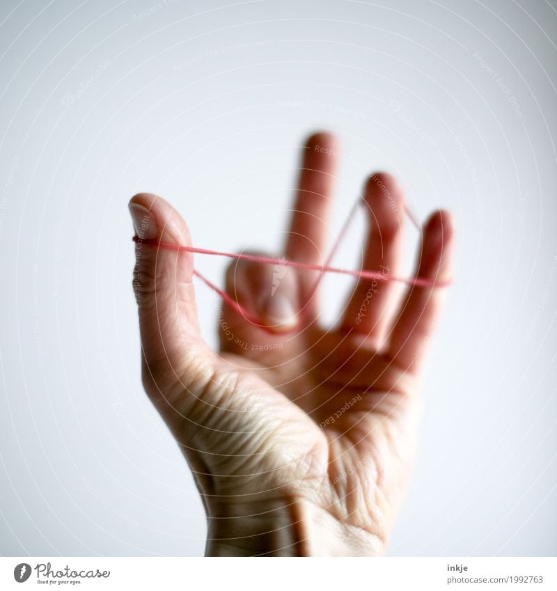 Kurz vor der Vibration Lifestyle Freizeit & Hobby Spielen Fingerspiel Hand 1 Mensch Gummiband machen Sinnesorgane Geschicklichkeit Vor hellem Hintergrund