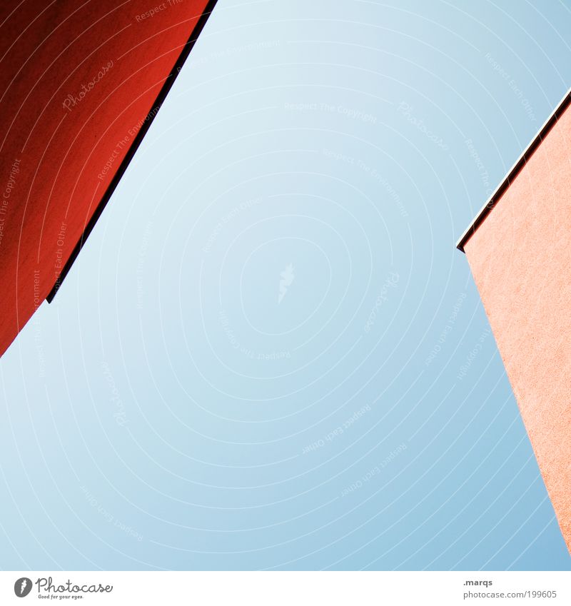 / < Baustelle Wolkenloser Himmel Haus Gebäude Architektur Häusliches Leben eckig blau rot Grafik u. Illustration minimalistisch Farbfoto Außenaufnahme