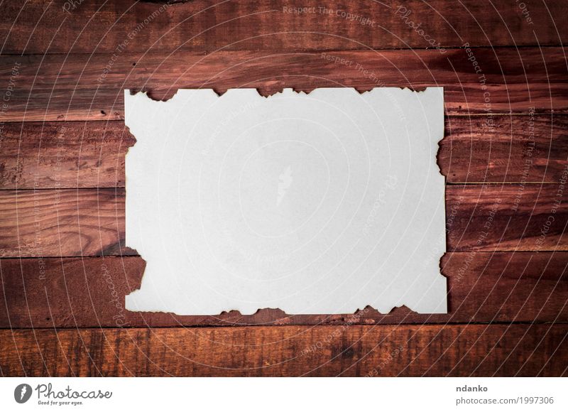 Weißes sauberes Blatt mit gebrannten Rändern Design Büro Business Papier Holz alt dreckig retro braun weiß Kreativität Oberfläche Page blanko Brief Rahmen