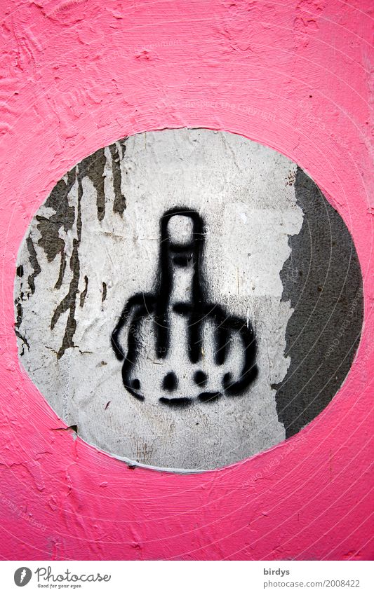 Antwort Hand Kunst Jugendkultur Zeichen Graffiti Konflikt & Streit authentisch Coolness rebellisch grau rosa schwarz Gefühle Neid Feindseligkeit trotzig