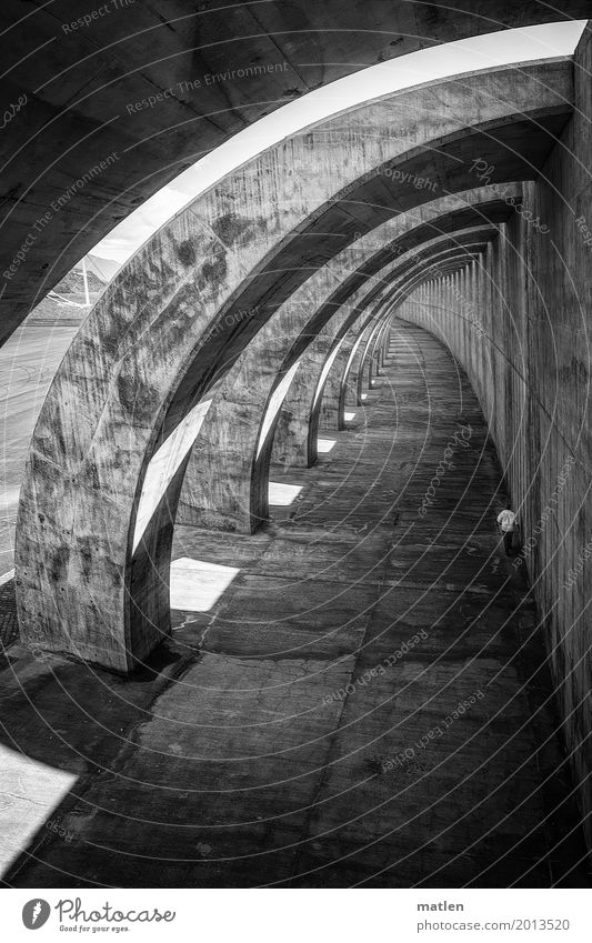 immer an der wand lang Hafen Bauwerk Architektur Mauer Wand Tunnel laufen dunkel schwarz weiß Kurve Beton Licht Schatten Hafenmauer Schwarzweißfoto