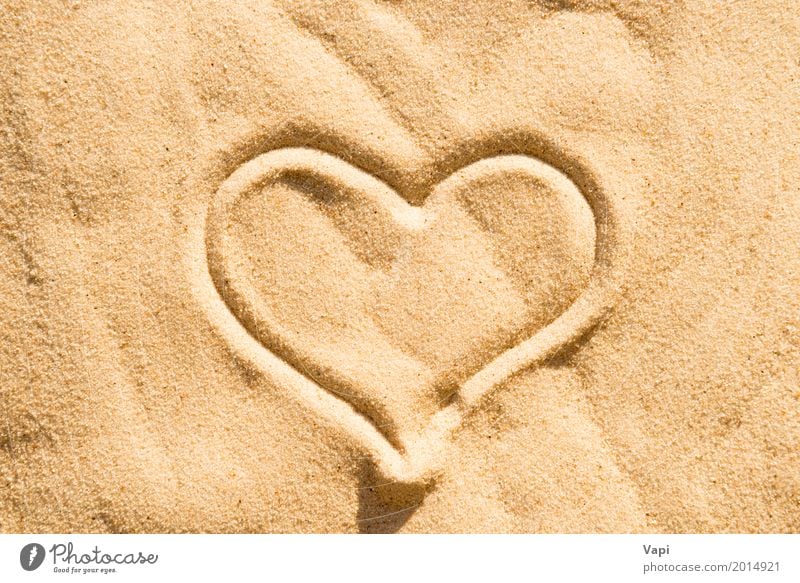 Herzschild Gesundheitswesen Erholung Sommer Strand Insel Hochzeit Natur Sand Liebe gelb orange Romantik Frieden Feiertag Zeichnung Hintergrund romantisch