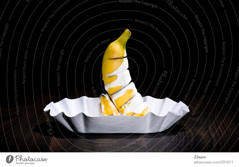 ekligant Joghurt Frucht Ernährung Fastfood Design Gesundheit Leben Papier stehen ästhetisch dunkel Ekel elegant lecker trashig gelb schwarz bizarr Banane