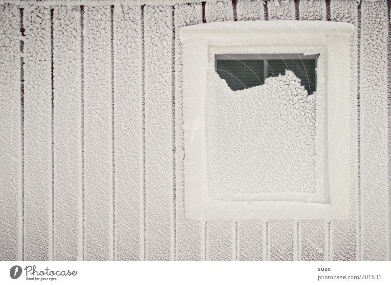 Restposten Winter Schnee Winterurlaub Häusliches Leben Wohnung Haus Hütte Mauer Wand Fassade Fenster Linie kalt trist weiß Einsamkeit Versteck Schneehütte
