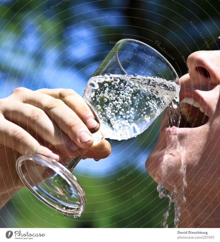 Durstlöscher Wellness Leben Erholung Kopf Nase Mund Lippen Zähne Hand Finger 18-30 Jahre Jugendliche Erwachsene Sommer silber Glas Wasser Wassertropfen