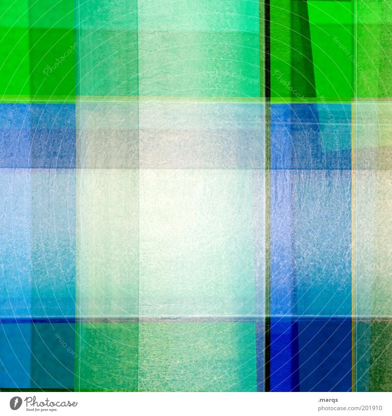 Chequered Stil Design Kunst Linie blau grün chaotisch Farbe skurril gemischt kariert Doppelbelichtung Farbfoto Detailaufnahme abstrakt Muster