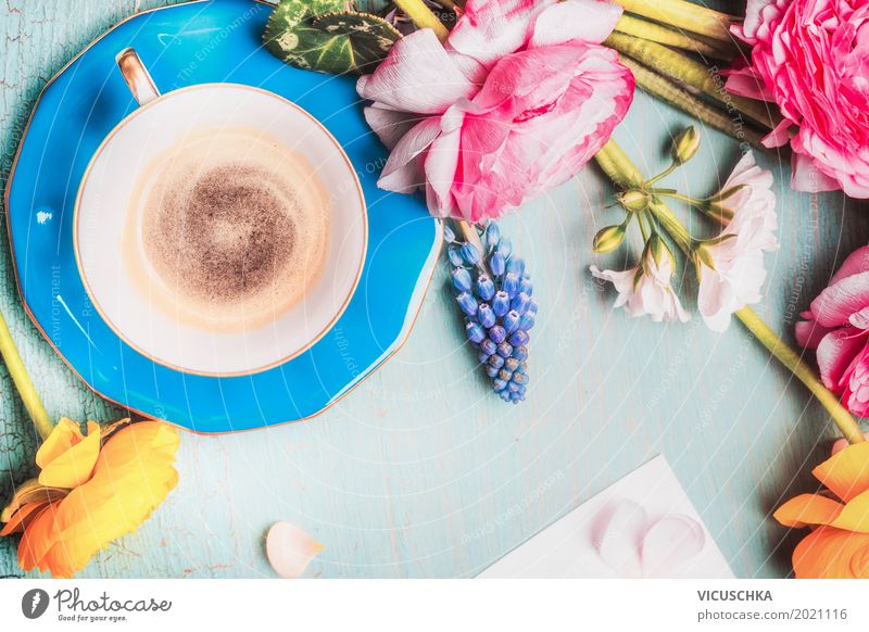 Tasse Kaffee und Blumen Getränk Heißgetränk Stil Design Freizeit & Hobby Sommer Häusliches Leben Dekoration & Verzierung Tisch Muttertag Natur Frühling Rose