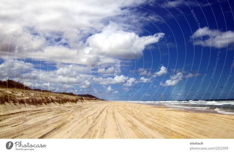 Beach Ferne Freiheit Meer Sand Wasser Wolken Horizont Sonne Hoffnung Tag Zentralperspektive Strand Stranddüne blau