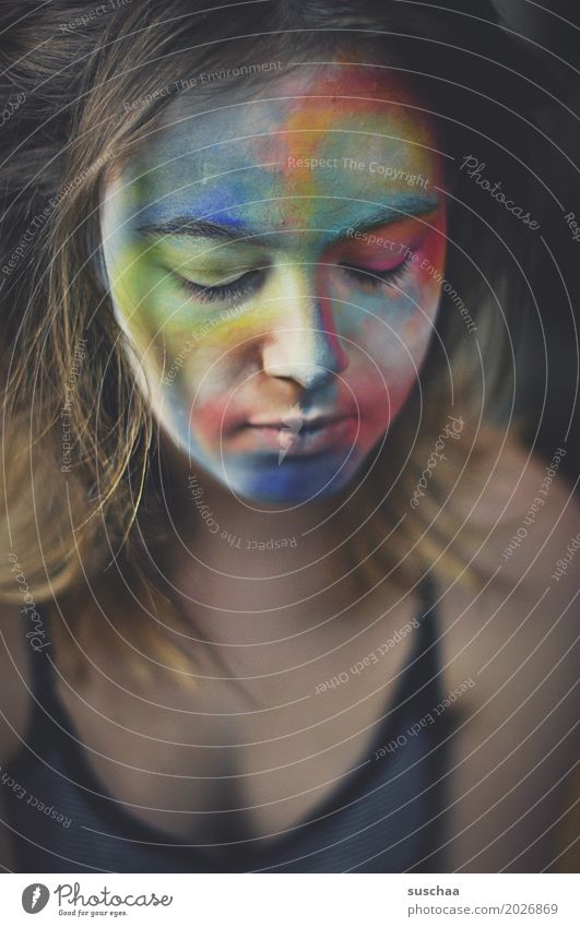 kunst im gesicht Haare & Frisuren Gesicht Schminke Kind Mädchen Junge Frau Jugendliche Auge Nase Mund 13-18 Jahre Kunst Farbe mehrfarbig Körpermalerei bemalt