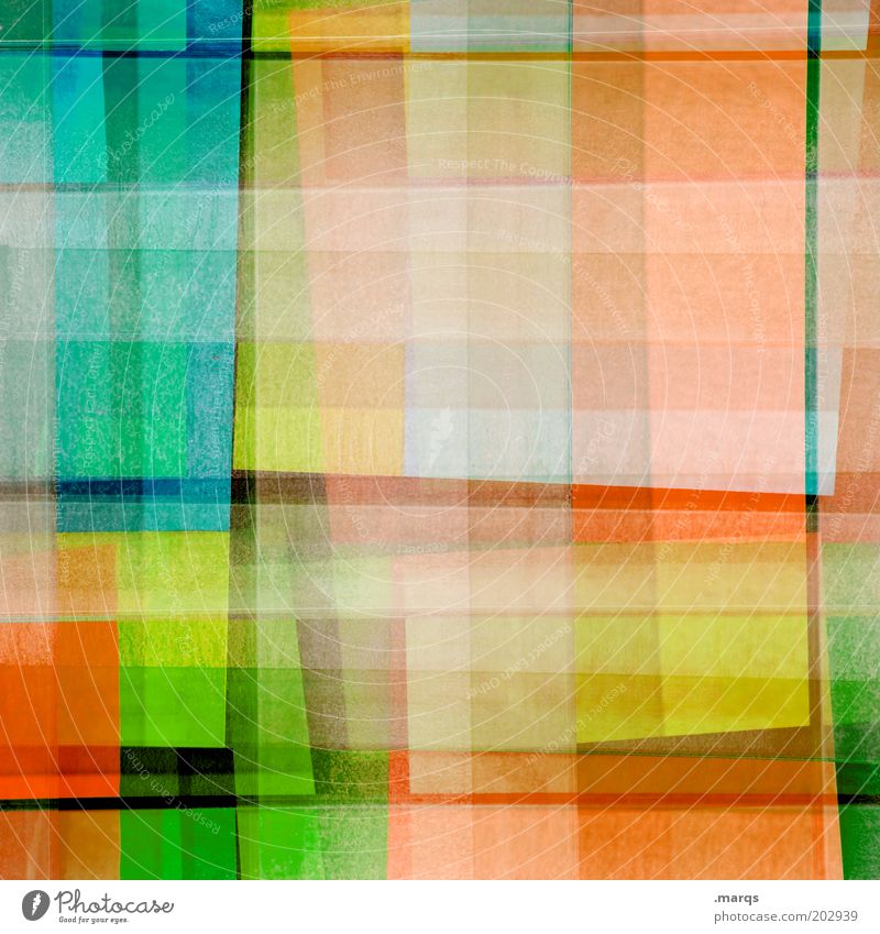 Intermezzo Design mehrfarbig gelb grün chaotisch Farbe skurril orange kariert Doppelbelichtung Farbfoto abstrakt Muster Strukturen & Formen außergewöhnlich