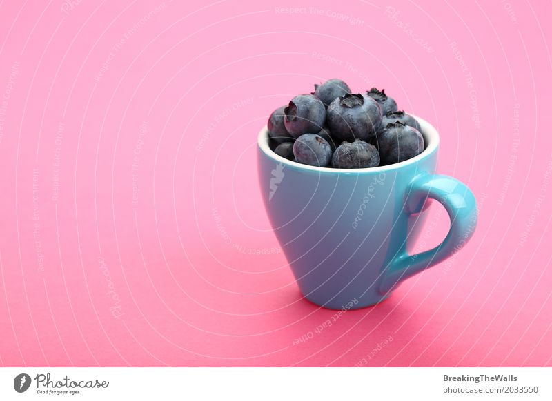 Schale frische Blaubeeren über rosa Papier Lebensmittel Frucht Ernährung Frühstück Vegetarische Ernährung Diät Becher Gesunde Ernährung blau Kaffeetasse Kunst