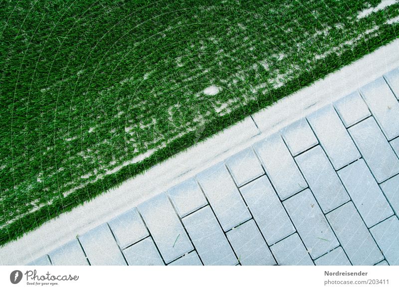 Kunstrasen trifft Beton Wege & Pfade Stein Sand ästhetisch neu Sauberkeit grün Ordnung Qualität Sportrasen Pflastersteine Fuge graphisch diagonal Farbfoto