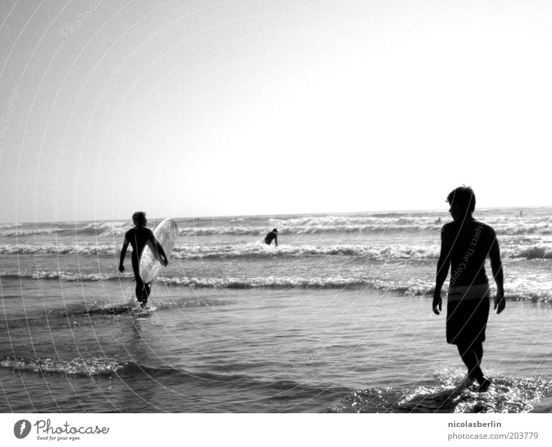 Ich will Mehr Sommer Strand Meer Wellen Wassersport Mensch maskulin Mann Erwachsene Freundschaft 3 18-30 Jahre Jugendliche Himmel Sport tragen exotisch