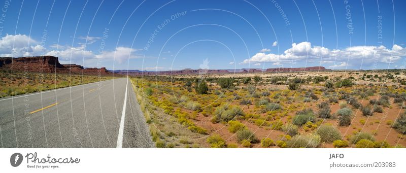 Highway Verkehrswege Straße Linie Ferien & Urlaub & Reisen Unendlichkeit heiß trocken Wärme blau grau grün Sehnsucht Freiheit USA Autobahn Arizona Utah Amerika