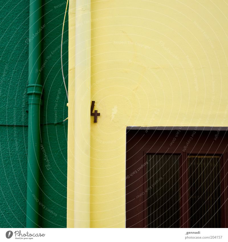 Wem's gefällt Haus Einfamilienhaus Gebäude Architektur Mauer Wand gelb grün 4 Farbfoto Außenaufnahme Menschenleer Textfreiraum rechts Textfreiraum oben