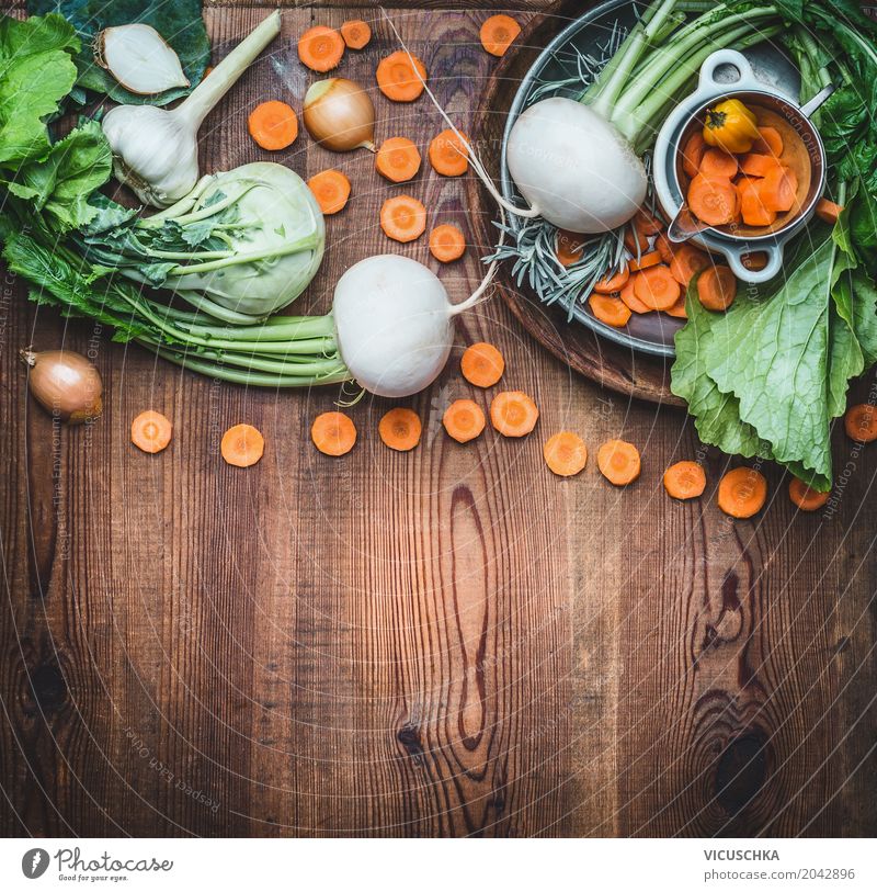 Essen und Kochen Hintergrund mit Gemüse Lebensmittel Ernährung Bioprodukte Vegetarische Ernährung Diät Geschirr Stil Design Tisch Hintergrundbild Foodfotografie
