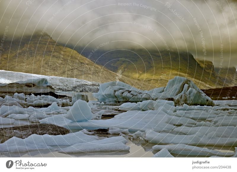 Island Umwelt Natur Landschaft Urelemente Wasser Wolken Klima Klimawandel Wetter Eis Frost Berge u. Gebirge Gletscher Seeufer bedrohlich dunkel kalt natürlich