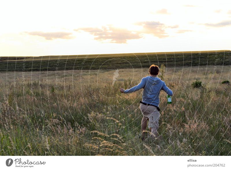 Der Sonne entgegen... Junger Mann Jugendliche Natur Landschaft Himmel Horizont Sommer Feld laufen rennen Ferne Unendlichkeit Freude Abenteuer Freiheit