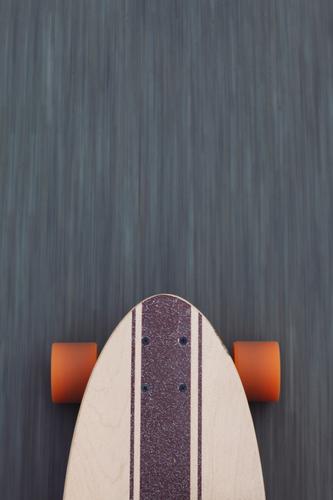 #AS# Longboard on the road 2 Lifestyle Freizeit & Hobby Bewegung Sport sportlich Dynamik Asphalt orange Skateboard Skateboarding Coolness Detailaufnahme