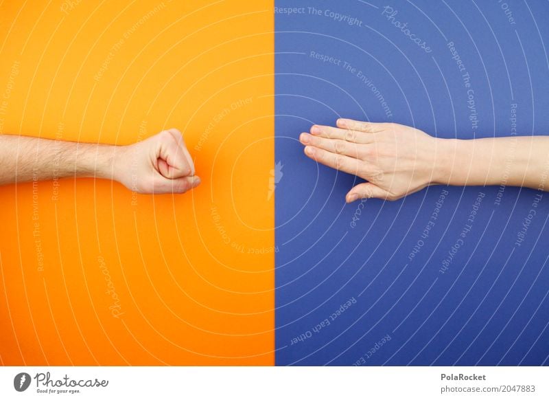 #AS# Schnack Hand Finger Freude Spielen orange blau Kreativität Gegner Kampfsport Faust Kindheit Mensch Schere Stein Papier Farbfoto Innenaufnahme Experiment