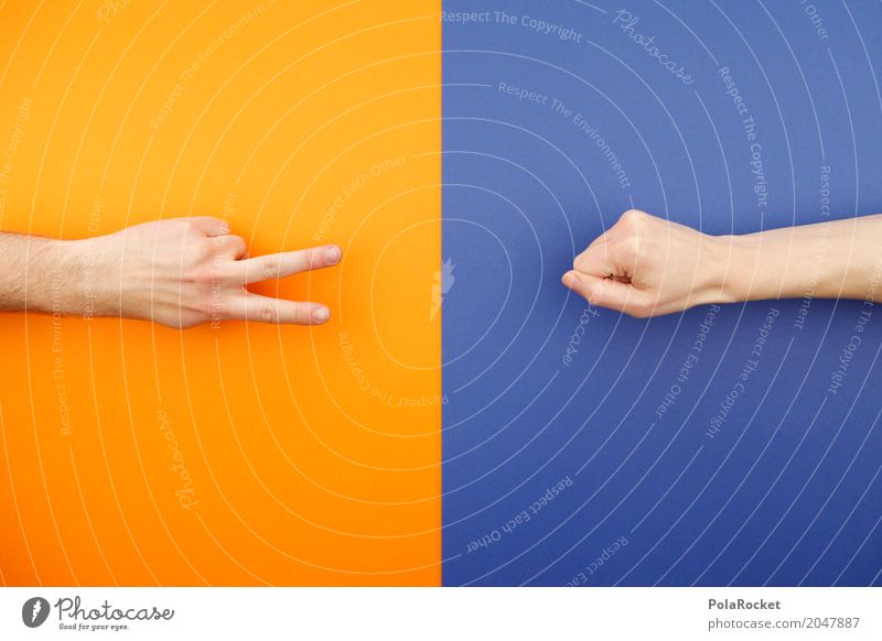 #AS# Schnick Hand Freude Finger Spielen orange blau Kreativität Gegner kämpfen Faust Frieden Mensch Kindheit Schere Stein Papier Farbfoto Innenaufnahme