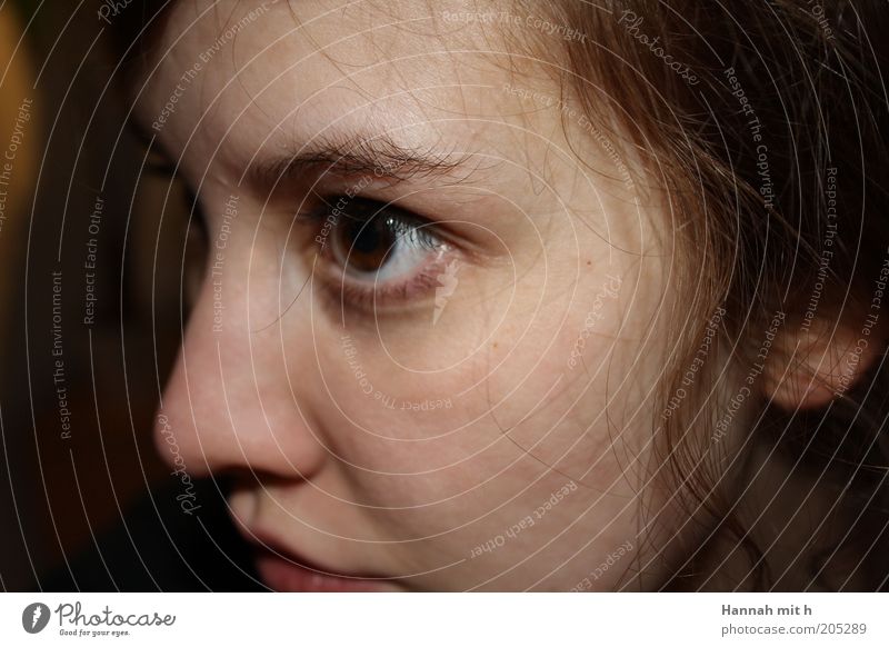 vergangene Zeiten feminin Jugendliche Haut Gesicht 1 Mensch gereizt Identität Farbfoto Innenaufnahme Blitzlichtaufnahme Porträt Anschnitt Augenfarbe braun
