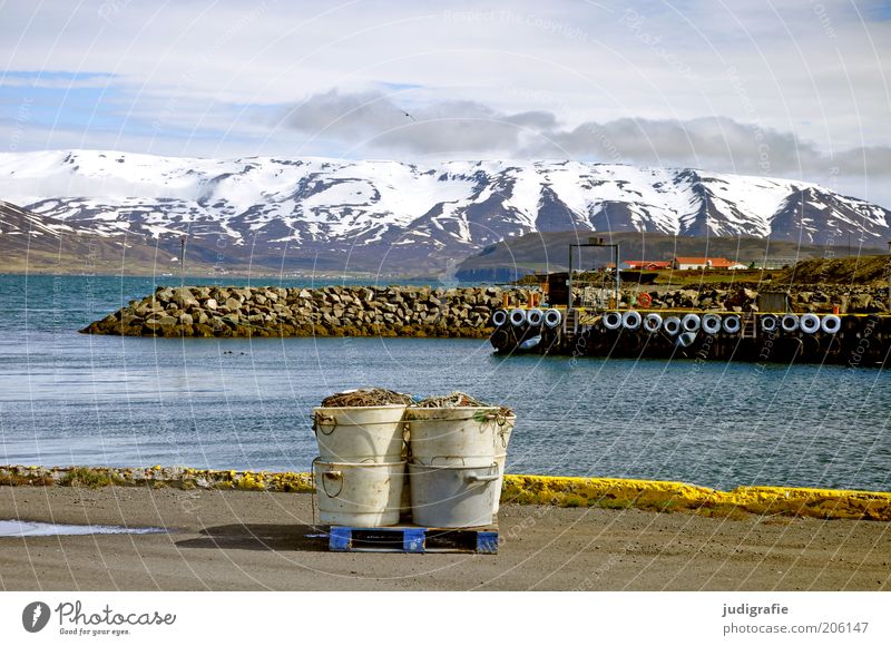 Island Umwelt Natur Landschaft Wasser Himmel Wolken Klima Berge u. Gebirge Fjord Schifffahrt Hafen Stimmung Einsamkeit Idylle ruhig Fischereiwirtschaft