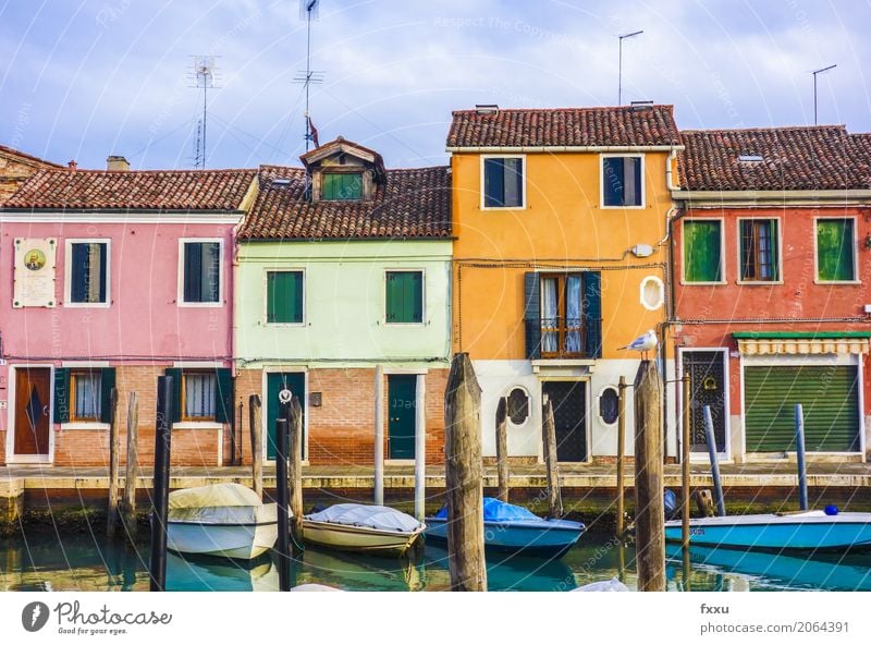 Bunte Häuser in Venedig Murano Italien Europa Kleinstadt Stadt Menschenleer Haus Traumhaus Gebäude Architektur Bootsfahrt Fischerboot Ferien & Urlaub & Reisen