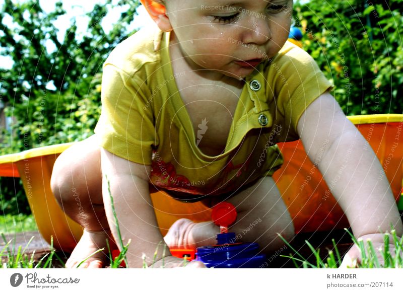 klitsch, klatsch... Baby 1 Mensch 0-12 Monate Bewegung Blühend entdecken krabbeln blau gelb grün Freude Glück Fröhlichkeit Zufriedenheit Lebensfreude
