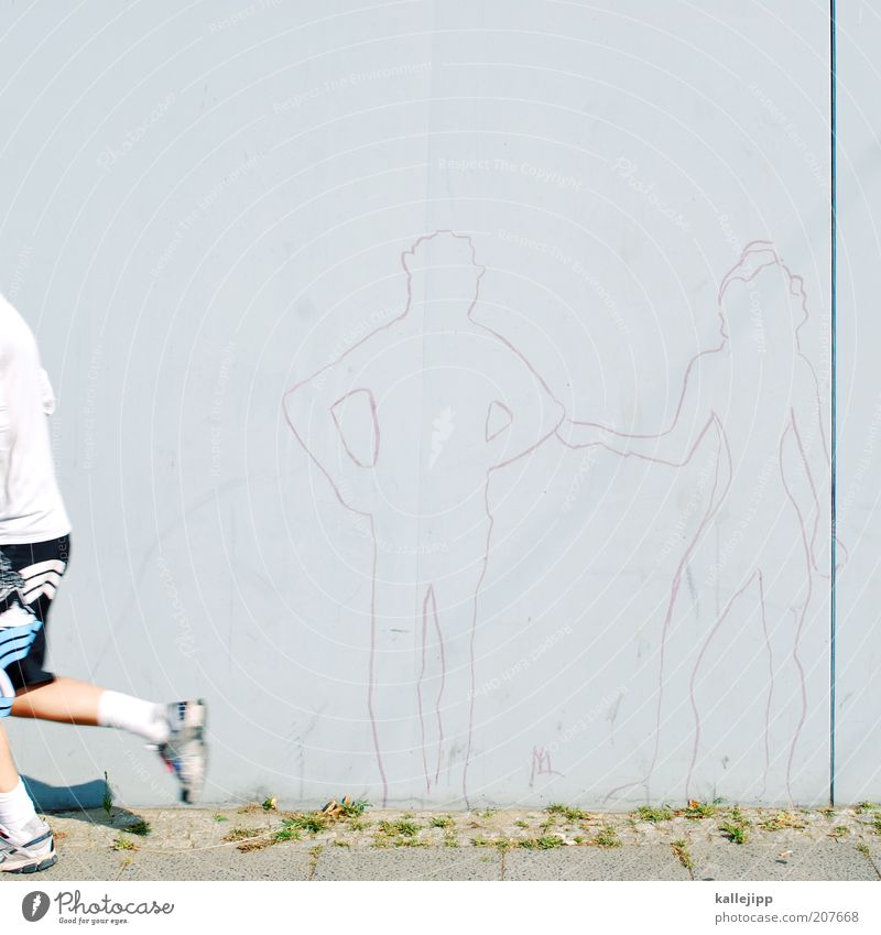 mr. right Sport Joggen Mensch maskulin feminin Frau Erwachsene Mann Paar Partner Leben 3 Fitness laufen grau Trennung Silhouette Umrisslinie Graffiti Mauer