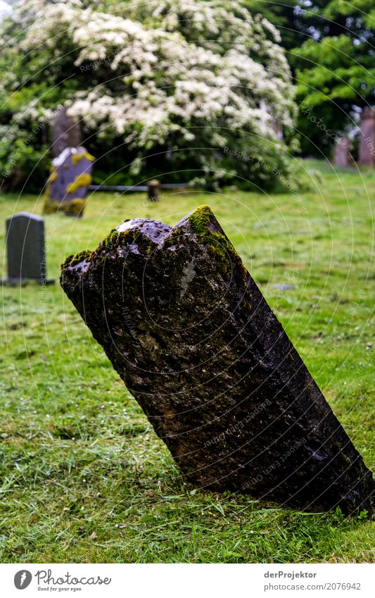 Grabstein auf Friedhof auf der Insel Isle of Skye III Ruine Kreuz Frieden Zentralperspektive Textfreiraum Mitte Großbritannien Tourismus