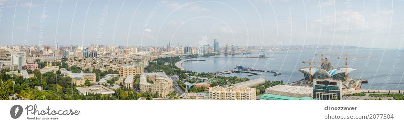 Panorama von Baku, Aserbaidschan Ferien & Urlaub & Reisen Meer Nachtleben Himmel Park Küste Stadt Hafenstadt Stadtzentrum Skyline Hochhaus Gebäude Architektur