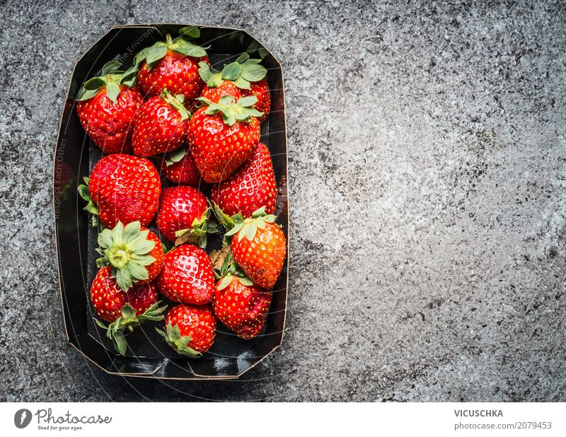 Erdbeeren Lebensmittel Frucht Dessert Ernährung Bioprodukte Vegetarische Ernährung Diät Stil Design Gesunde Ernährung Sommer Natur Hintergrundbild Packung