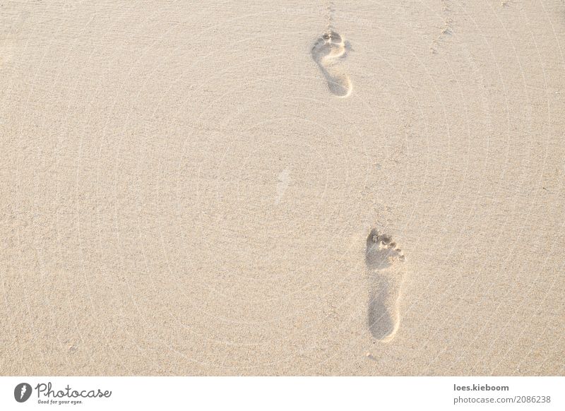 Two footsteps in the sand, Thailand Ferien & Urlaub & Reisen Sommer Strand Mensch Natur Sand gelb Frieden barefoot freedom shore sand shape tourism vacation