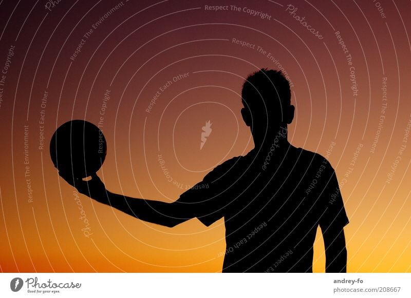 Schattenbild maskulin Mann Erwachsene Sommer Ball Kugel braun gelb rot schwarz Volleyball Silhouette Sportler sportlich Volleyballer Ballsport Oberkörper