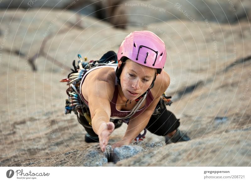 Weibliche Klettererin. Leben Abenteuer Sport Klettern Bergsteigen Seil Junge Frau Jugendliche 1 Mensch 18-30 Jahre Erwachsene sportlich hoch muskulös