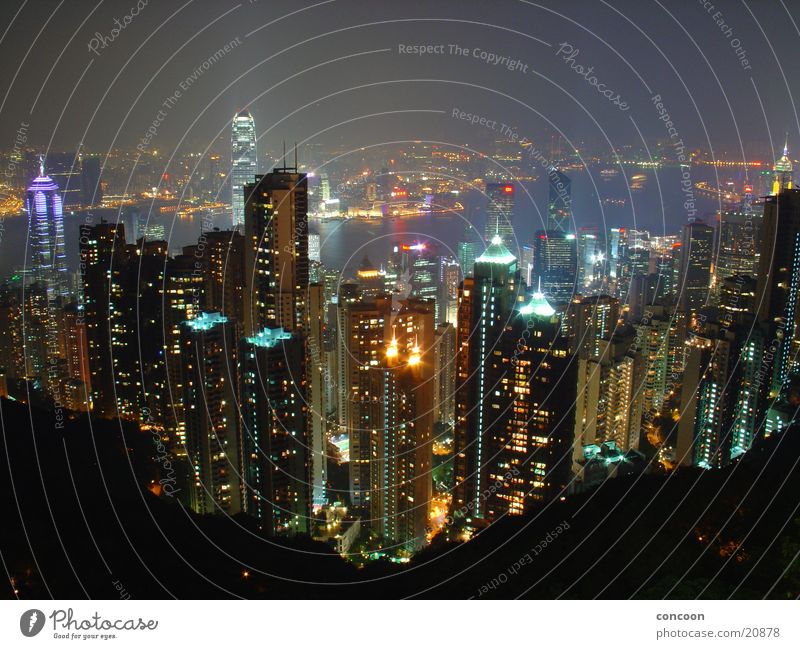 The Lights of Hong Kong Nacht fantastisch Hochhaus Stadt China Fernost Erfolg Licht Energiewirtschaft Skyline Lampe Victoria Peak Honk Kong